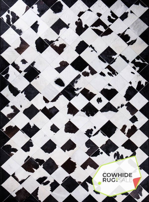 Black and White Cow Mosaic Rug COWHIDE RUG SALE