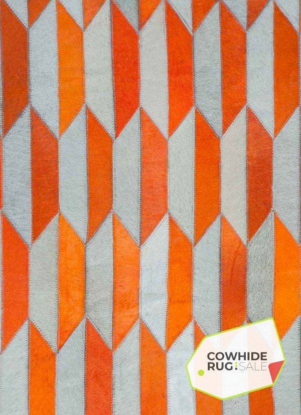 Fiery Orange Cowhide Rug Geometric Leather Rug